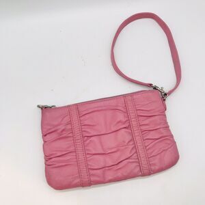 Wilson's Leather Maxima Bubble Gum Pink Mini Bag Top Handle Zip Scrunch Wristlet